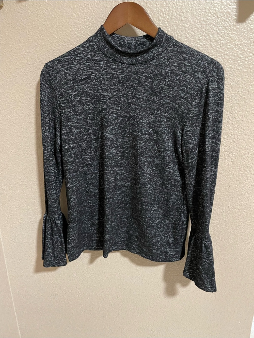 For The Republic Black Heather Mock Neck Long Sleeve Top